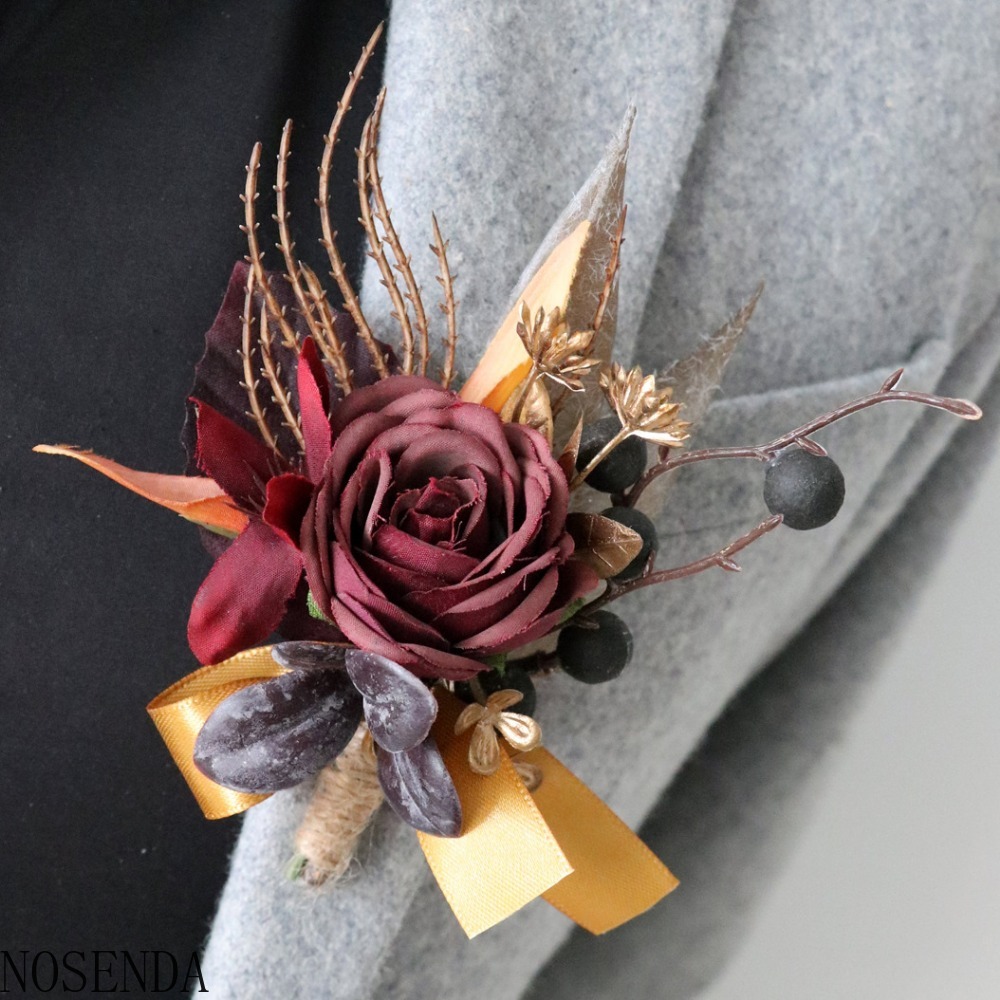 Men'S Grooming For Marriage - Burgundy Silk Rose Artifical Flowers Men