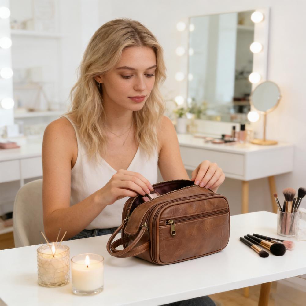 Travel Makeup Bag Faux Leather - Men'S Grooming Organizer ulasan dan harga