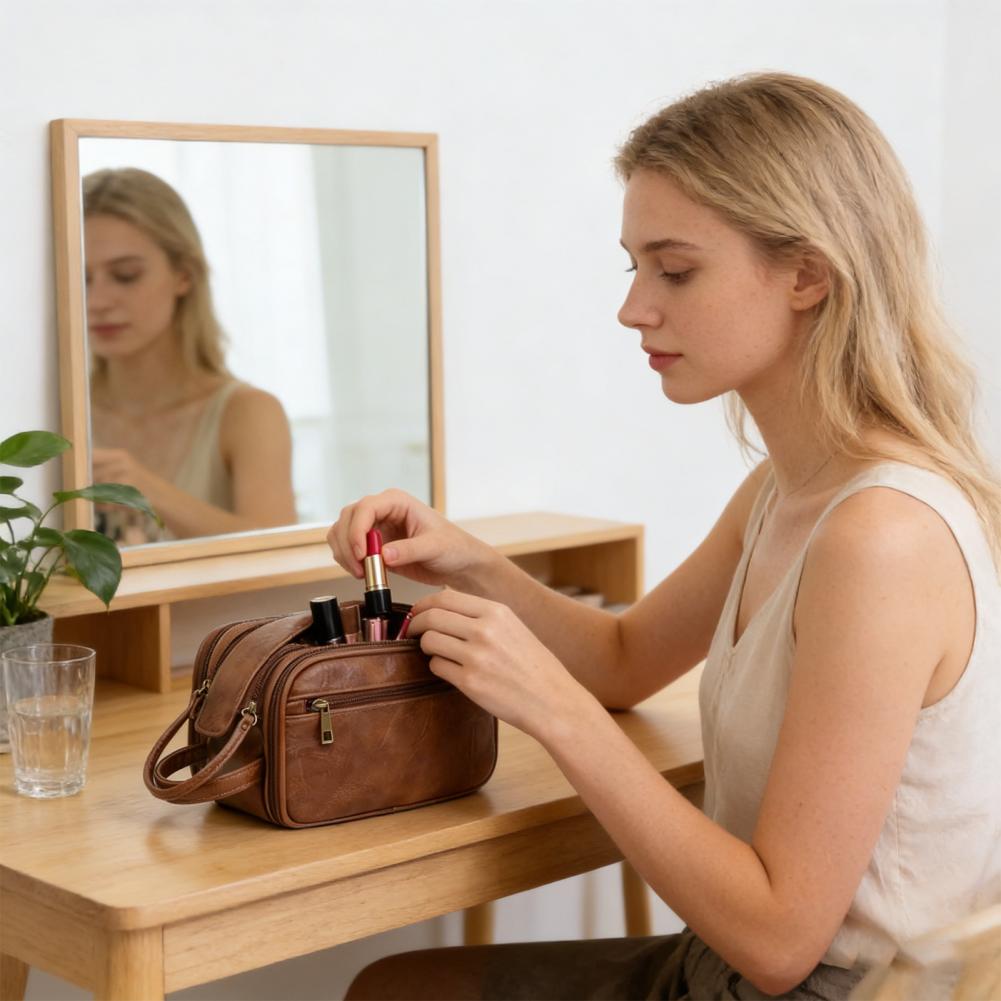 Travel Makeup Bag Faux Leather - Men'S Grooming Organizer ulasan dan harga